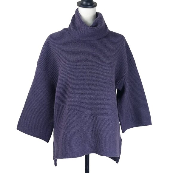 Halogen Purple Cashmere Wool Cowl Neck Sweater M Lagenlook 3/4 Sleeve Relaxed - Picture 1 of 9